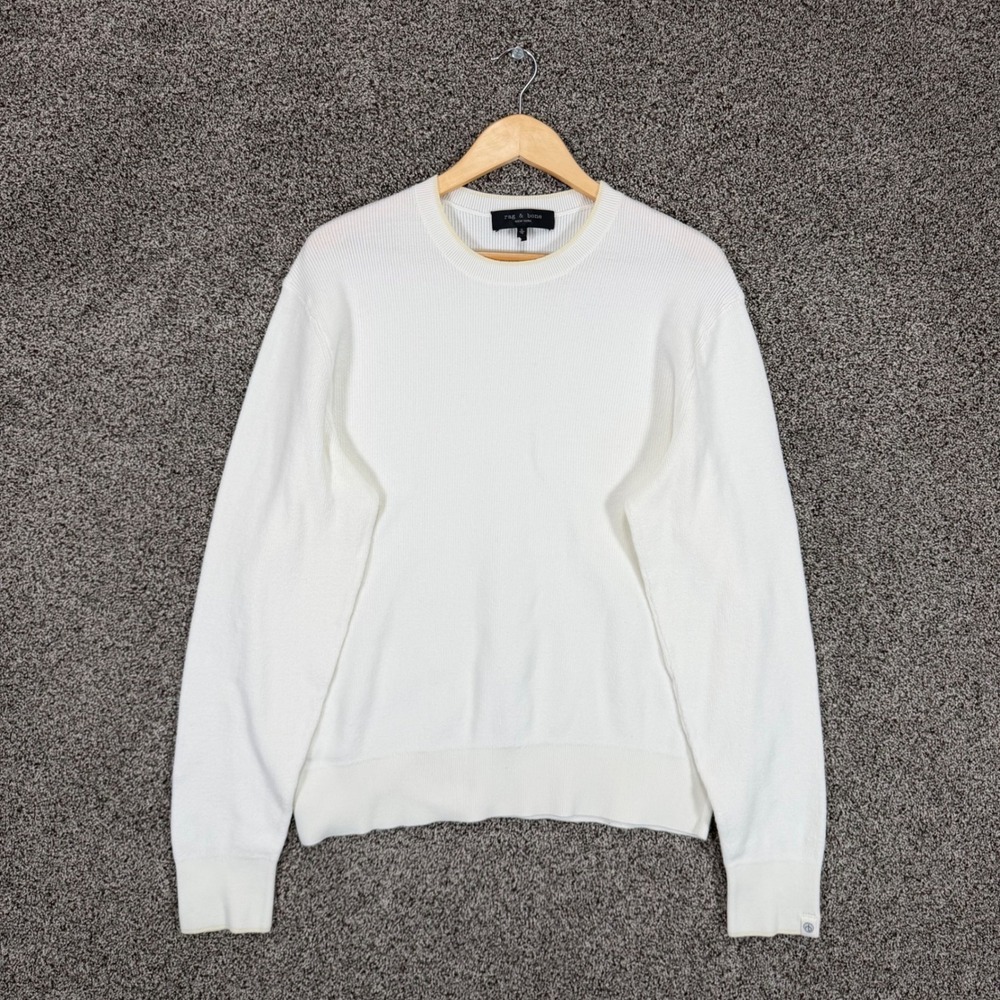 Rag & Bone Sweater Mens XL White Organic‎ Cotton Blend Crewneck Ribbed Stretch